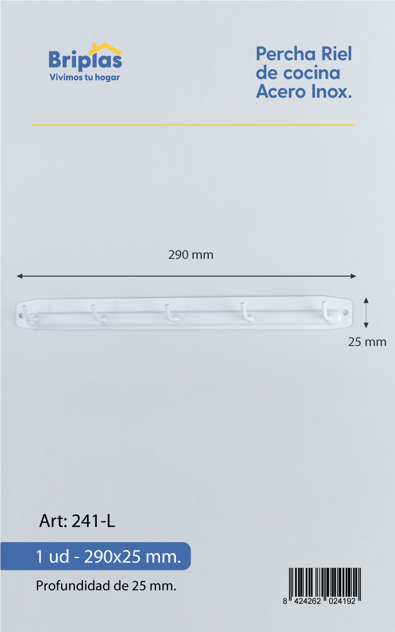 Percha Riel de Cocina 5 Ganchos Lacado REF. 241-L - Imagen 4